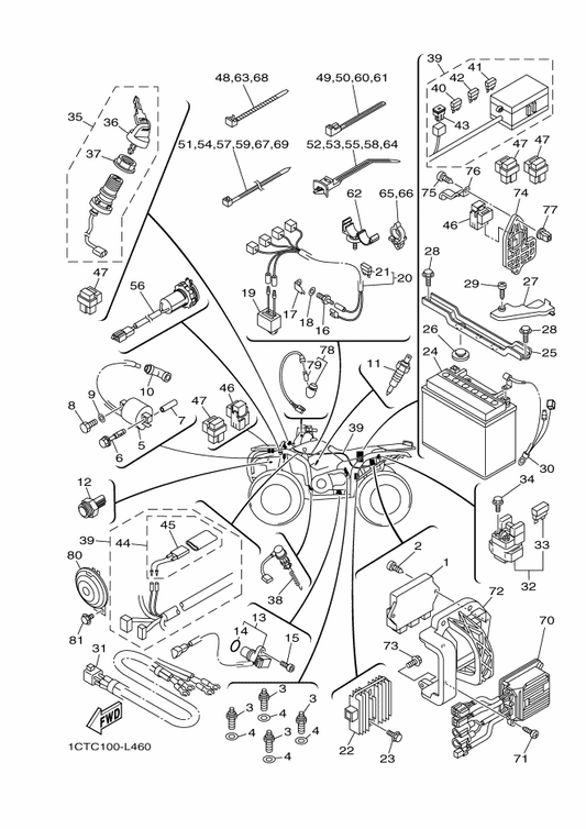 Yamaha 90105-06832 Bolt, Flange — shown on the Electrical 1 parts diagram
