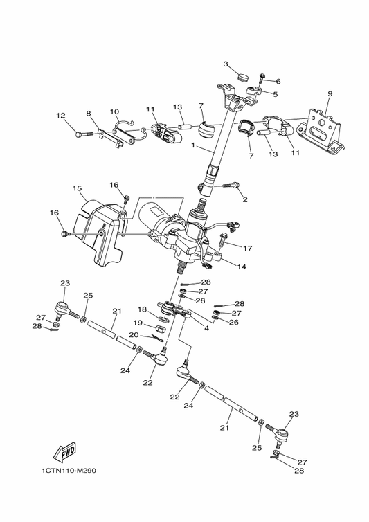 Yamaha 1CT-F3813-00 Column, Steering 2 — shown on the Steering parts diagram