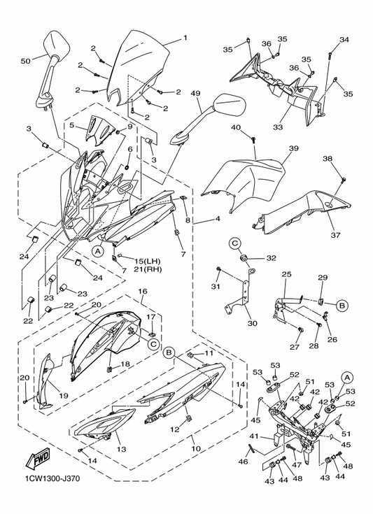 Yamaha 36P-2836L-00 Panel, Inner 2 — shown on the Cowling 1 parts diagram