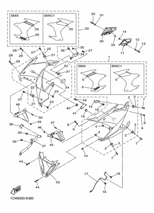 Yamaha 36P-2833E-00 Bracket 8 — shown on the Cowling 2 parts diagram