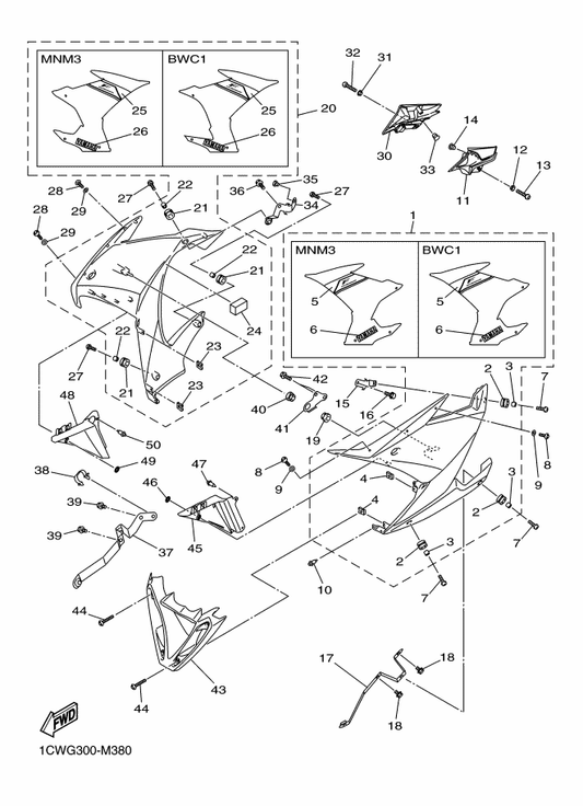Yamaha 99247-00180 . Emblem, Yamaha — shown on the Cowling 2 parts diagram