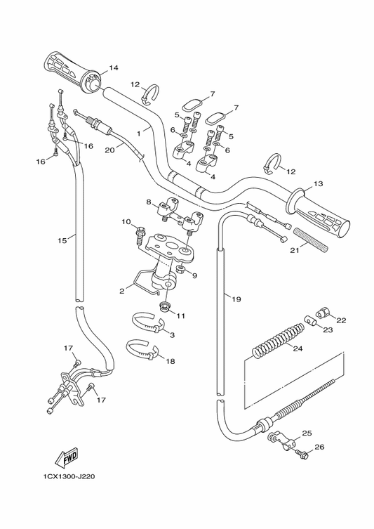 Yamaha 5FH-F3442-10-35 Holder, Handle Lower — shown on the Steering Handle & Cable parts diagram