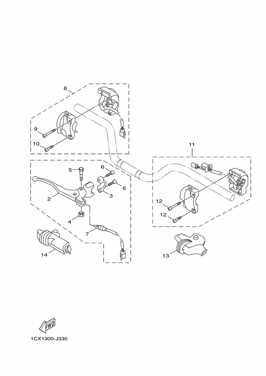 Yamaha 1CX-H3945-00 . Bolt, Lever — shown on the Handle Switch & Lever parts diagram
