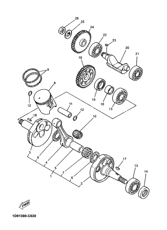 Yamaha 93310-523D2 . Bearing — shown on the Crankshaft & Piston parts diagram