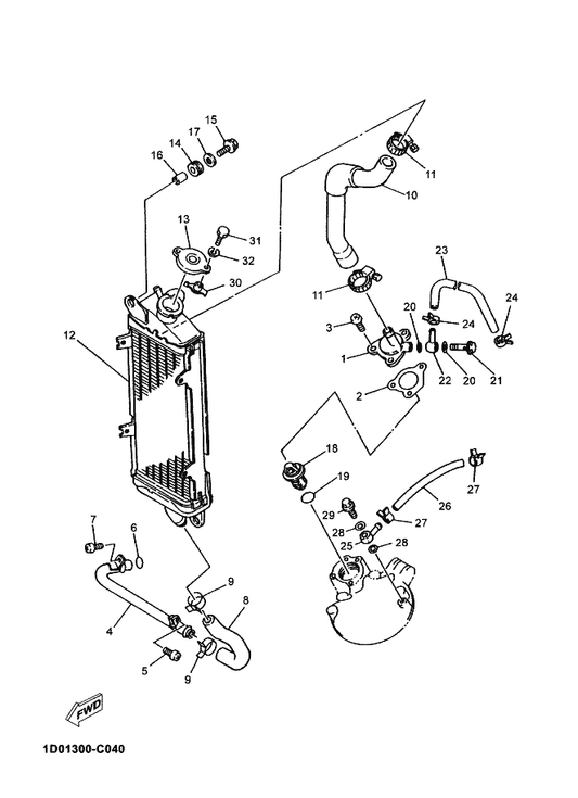 Yamaha 90401-06003 Bolt, Union — shown on the Radiator & Hose parts diagram