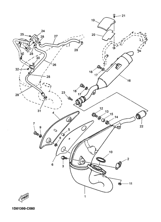 Yamaha 90183-06X01 Nut, Spring — shown on the Exhaust parts diagram