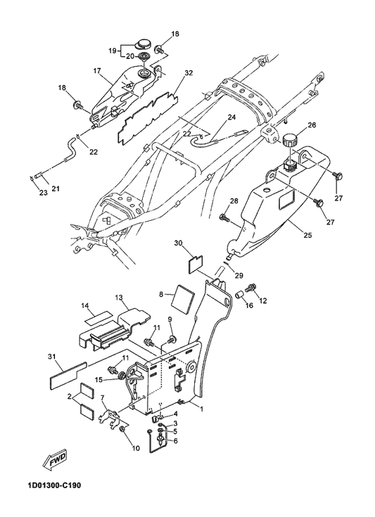 Yamaha 1KT-21541-00 Damper 1 — shown on the Oil Tank parts diagram