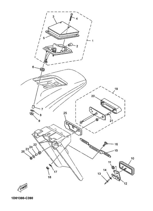 Yamaha 4FM-84749-00 . Body, Licence Light — shown on the Taillight parts diagram