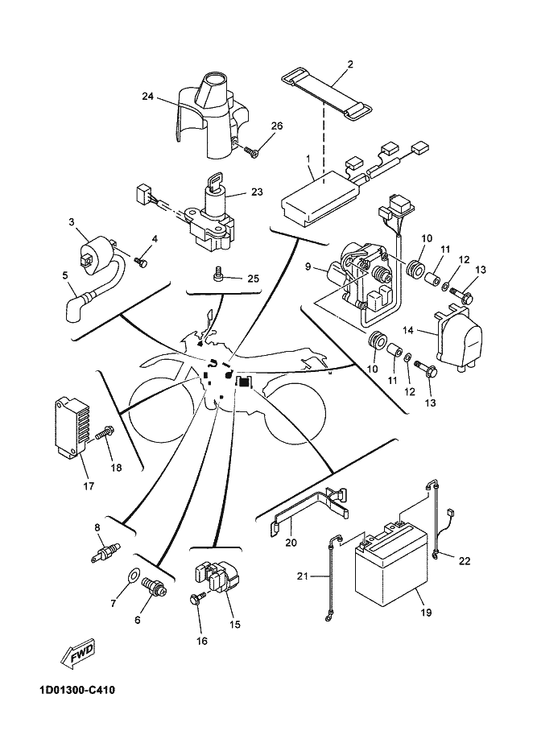 Yamaha 3RW-H2310-00 Ignition Coil Assy — shown on the Electrical 1 parts diagram