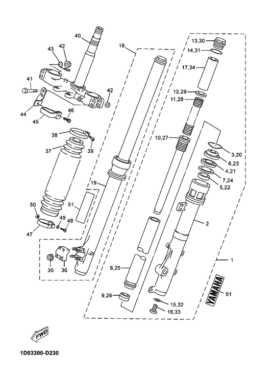 Yamaha 4V4-23158-L0 . Gasket — shown on the Front Fork parts diagram