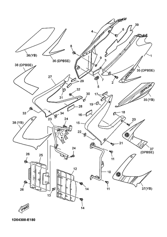 Yamaha 1D0-F174K-00 Graphic 6 — shown on the Side Cover parts diagram