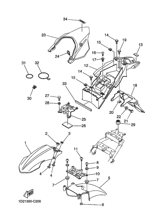 Yamaha 5VK-F1651-10 Cover, Rear Fender — shown on the Fender parts diagram