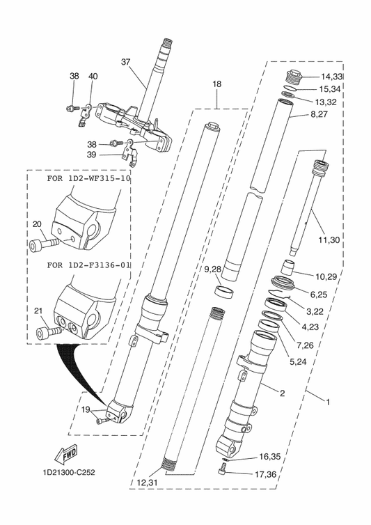 Yamaha 1D2-F3170-00 . Cylinder Comp., Front Fork — shown on the Front Fork parts diagram
