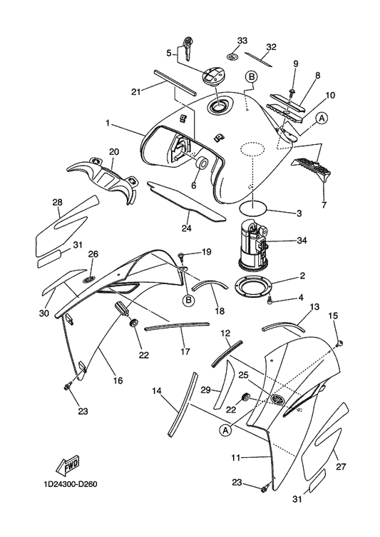 Yamaha 5VK-F137X-11 Scoop, Air 2 — shown on the Fuel Tank parts diagram