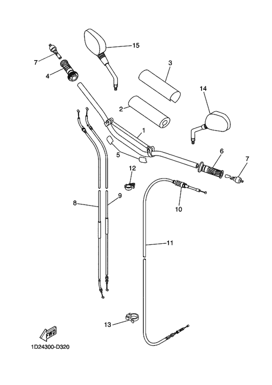 Yamaha 1D2-F6280-00 Rear View Mirror Assy (Left) — shown on the Steering Handle & Cable parts diagram