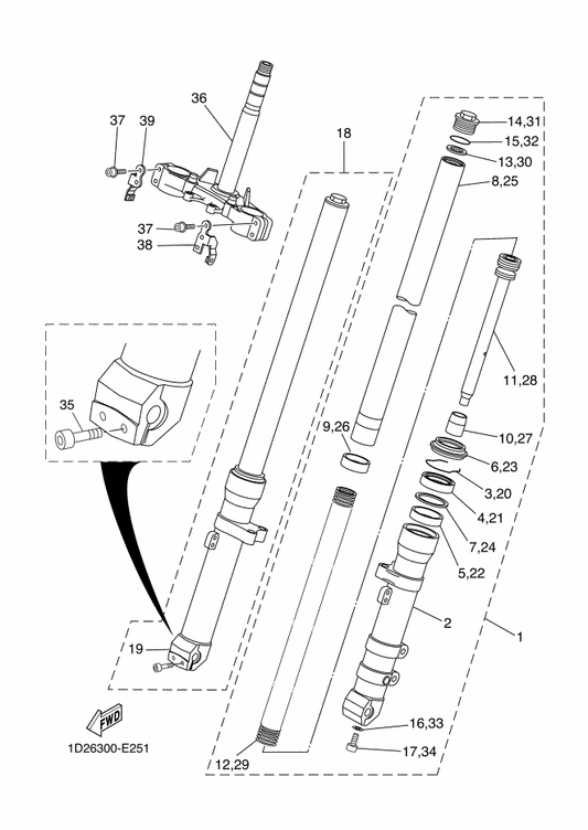 Yamaha 1D2-F3126-20 . Tube, Outer (L.H) — shown on the Front Fork 2 parts diagram