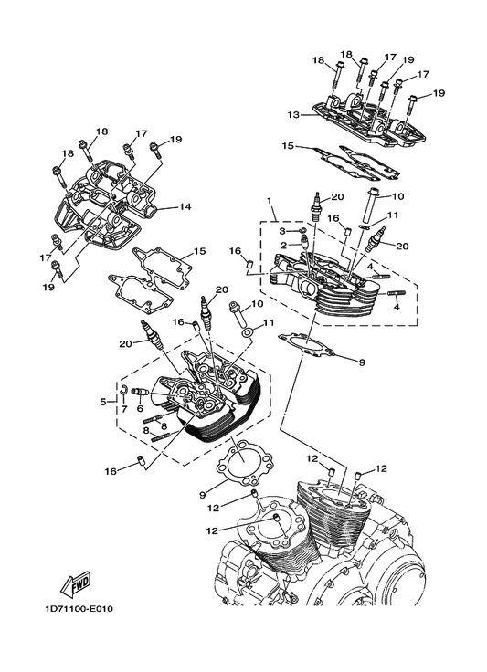 Yamaha 1D7-11141-00 Head, Cylinder 4 — shown on the Cylinder Head parts diagram