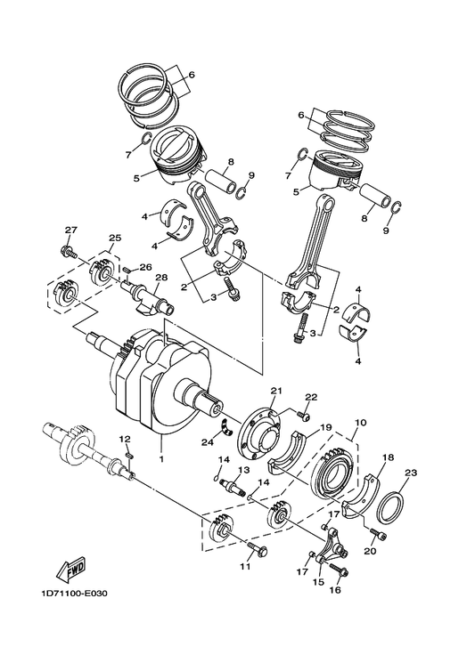 Yamaha 5YU-11656-40 Plane Bearing, Connecting Rod — shown on the Crankshaft & Piston parts diagram