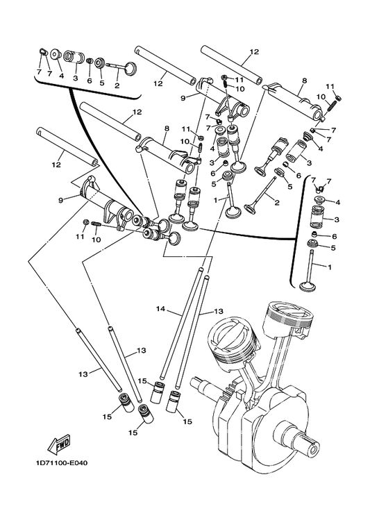 Yamaha 1D7-12116-00 Seat, Valve Spring — shown on the Valve parts diagram