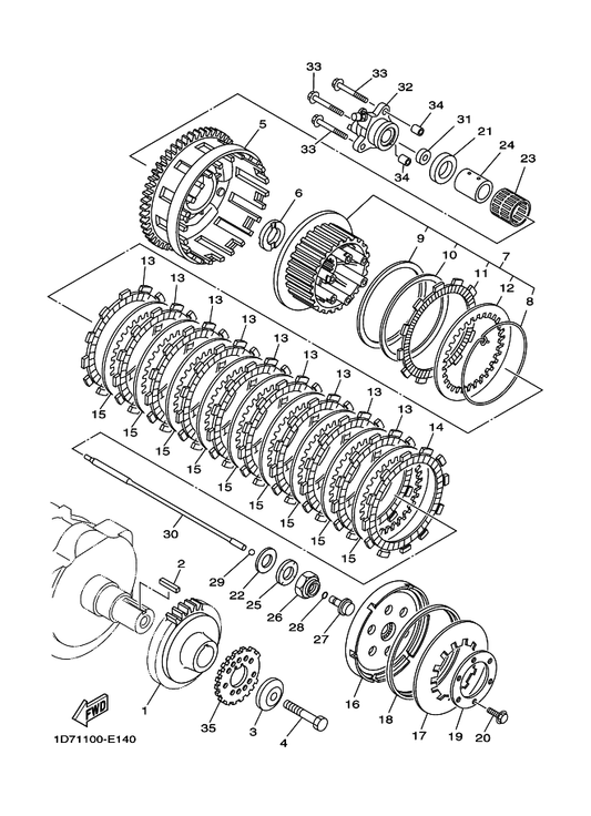 Yamaha 5JW-16334-00 Spring, Clutch 2 — shown on the Clutch parts diagram