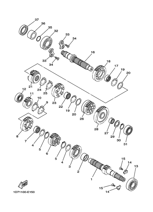 Yamaha 1D7-17141-00 Gear, 4Th Pinion (28T) — shown on the Transmission parts diagram