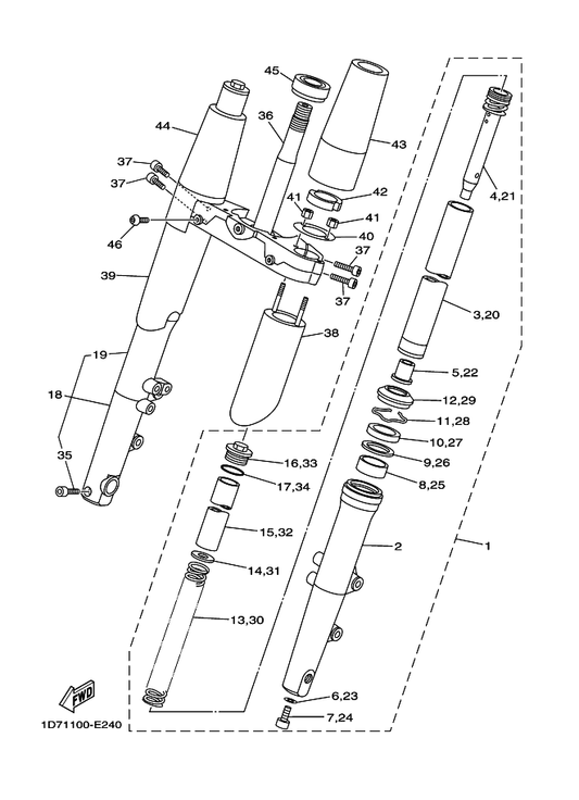 Yamaha 1D7-23133-00 Cover, Lower 2 — shown on the Front Fork parts diagram