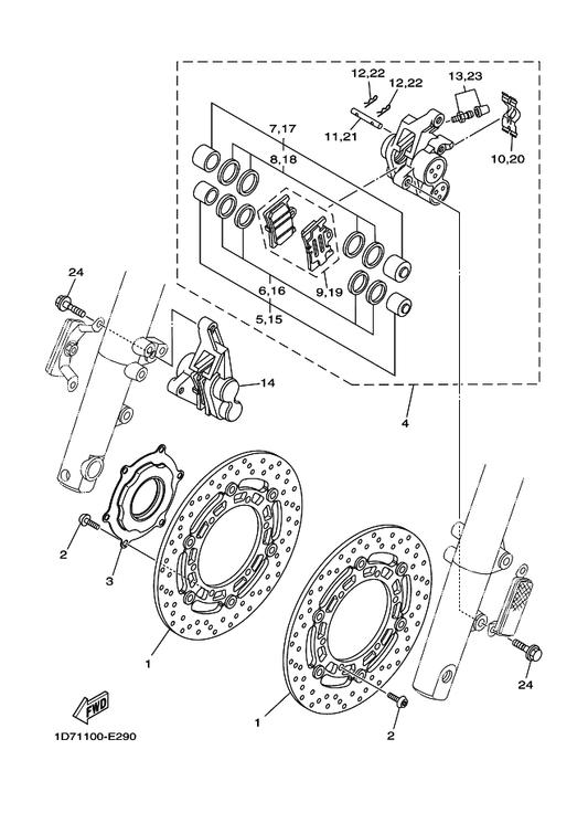 Yamaha 1D7-2581T-00 Disk Brake Assy — shown on the Front Brake Caliper parts diagram