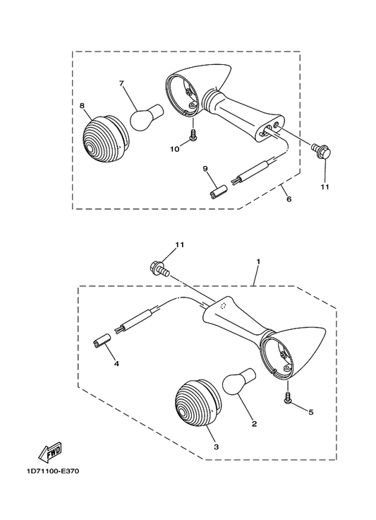 Yamaha 1D7-83310-30 Front Flasher Light Assy 1 — shown on the Flasher Light parts diagram