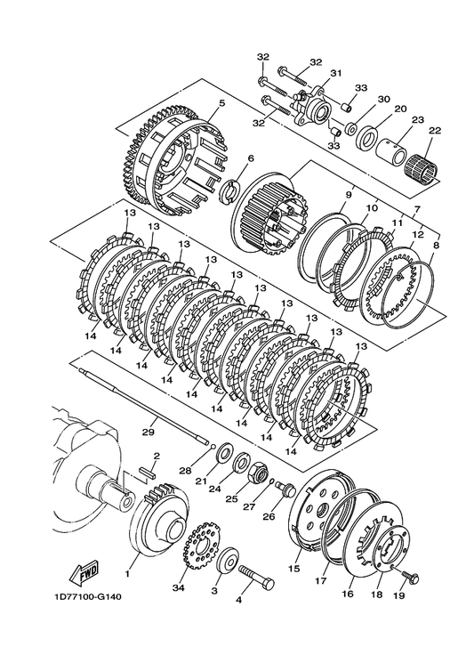 Yamaha 5C7-16334-00 Spring, Clutch 2 — shown on the Clutch parts diagram
