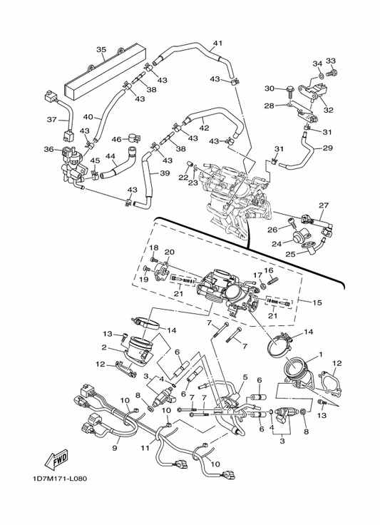 Yamaha 1D7-13930-00 Pipe Inlet Assembly — shown on the Intake parts diagram