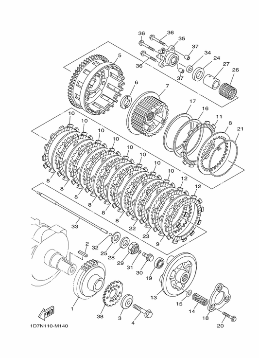 Yamaha 1D7-16357-00 Rod, Push 2 — shown on the Clutch parts diagram