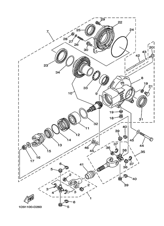 Yamaha 1D9-46186-00 . Yoke, Joint — shown on the Drive Shaft parts diagram