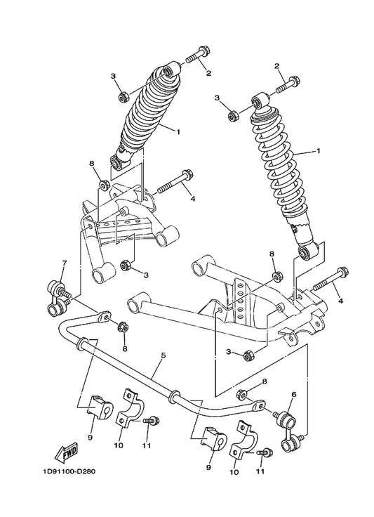 Yamaha 1D9-F2210-01 Shock Absorber Assy, Rear — shown on the Rear Suspension parts diagram