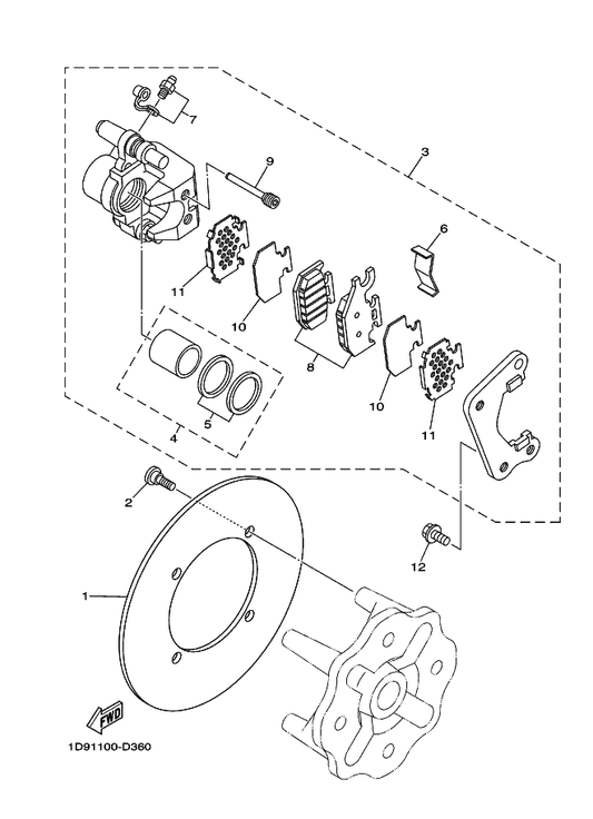 Yamaha 1D9-W0046-00 . Brake Pad Kit 2 — shown on the Rear Brake Caliper parts diagram
