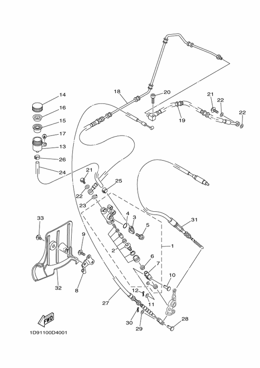 Yamaha 4PX-25852-00 Cap, Reservoir — shown on the Rear Master Cylinder parts diagram