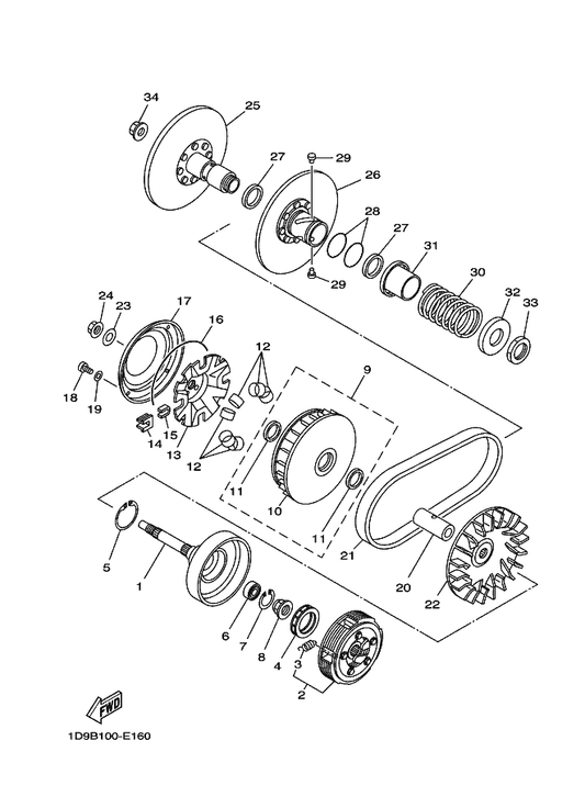 Yamaha 5GH-17660-10 Secondary Fixed Sheave Comp. — shown on the Clutch parts diagram
