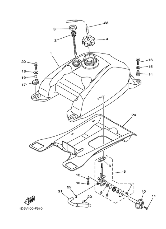 Yamaha 98702-04018 Screw, Flat Head — shown on the Fuel Tank parts diagram