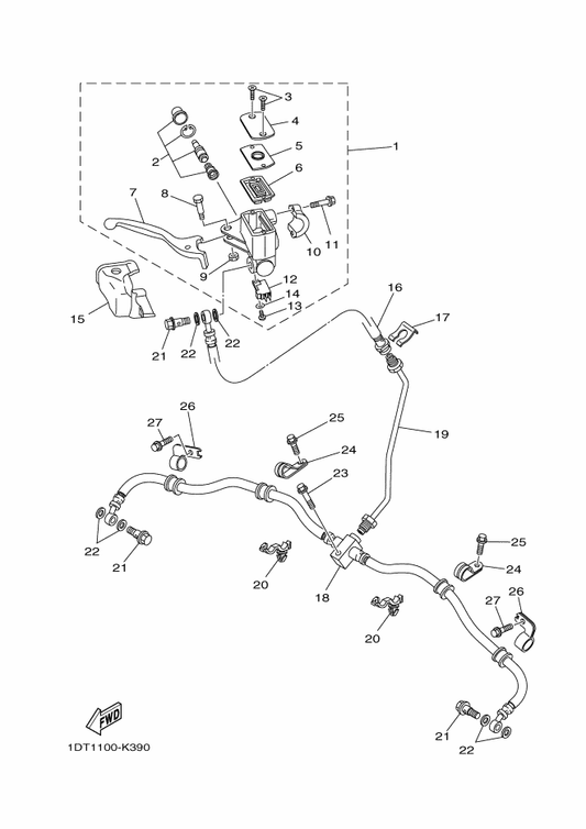 Yamaha 3B4-2637A-01 Cover, Handle Lever 2 — shown on the Front Master Cylinder parts diagram