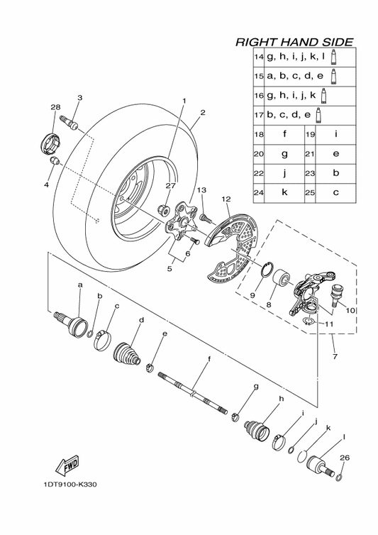 Yamaha 1DT-23502-00 Steering Knuckle Assy (Right) — shown on the Front Wheel 2 parts diagram