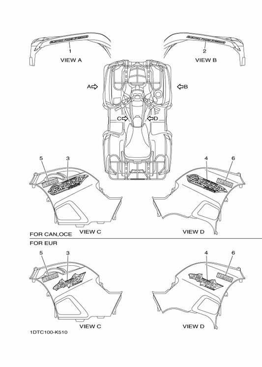 Yamaha 1DT-21578-00 Emblem — shown on the Graphics parts diagram