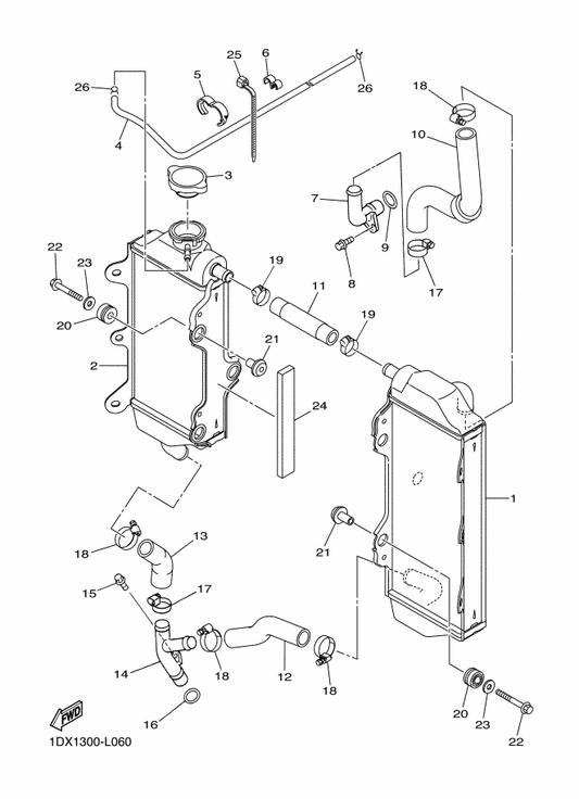 Yamaha 4KB-24181-00 Damper, Locating 1 — shown on the Radiator & Hose parts diagram