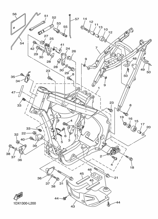 Yamaha 90105-10214 Bolt, Flange — shown on the Frame parts diagram