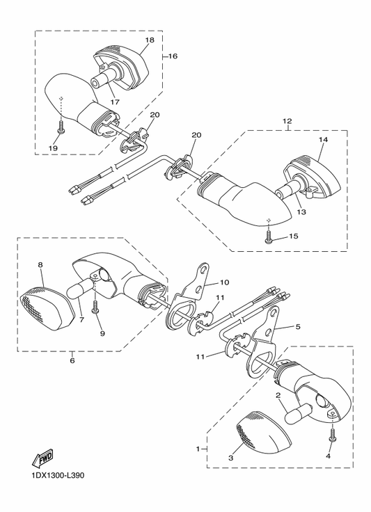 Yamaha 20S-83310-10 Front Flasher Light Assy 1 — shown on the Flasher Light parts diagram