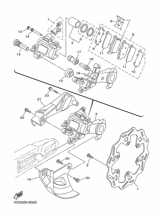 Yamaha 1C3-2580W-62 Caliper Assy, Rear 2 — shown on the Rear Brake Caliper parts diagram