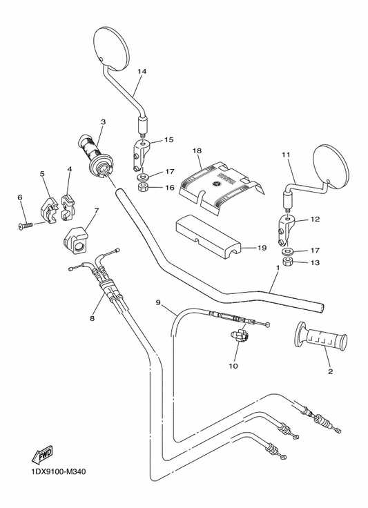 Yamaha 17D-26143-H0 Cover, Hand Upper 1 — shown on the Steering Handle & Cable parts diagram