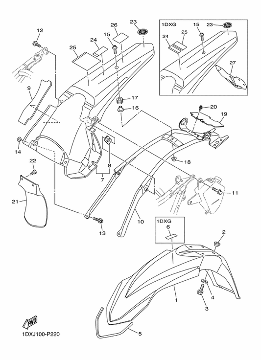 Yamaha 3C5-2411B-20 Emblem — shown on the Fender 2 parts diagram