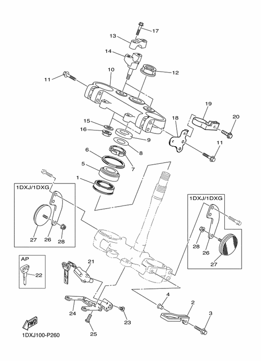 Yamaha 90179-24004 Nut — shown on the Steering parts diagram
