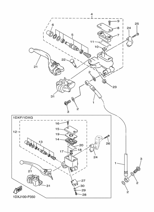 Yamaha 5XT-W0041-00 . Cylinder Kit, Master — shown on the Front Master Cylinder parts diagram