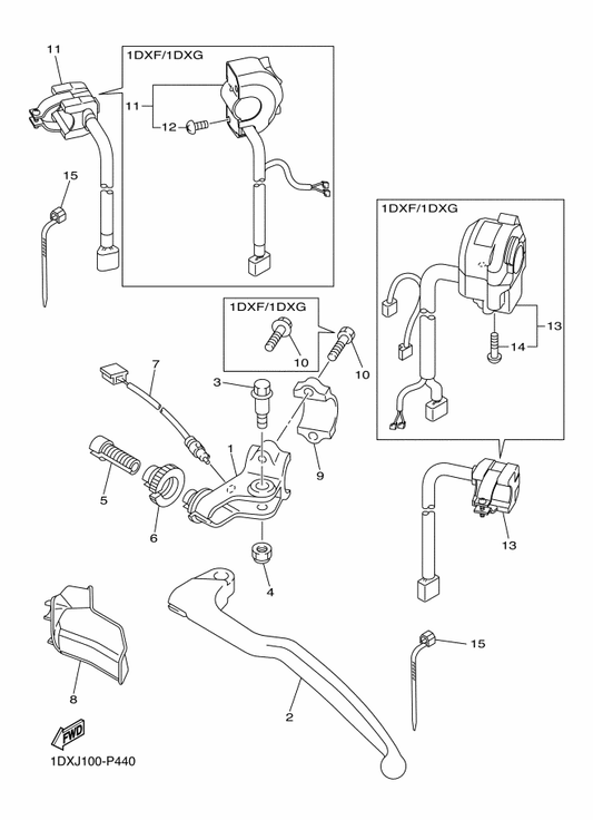 Yamaha 5TJ-83912-82 Lever 1 — shown on the Handle Switch & Lever parts diagram