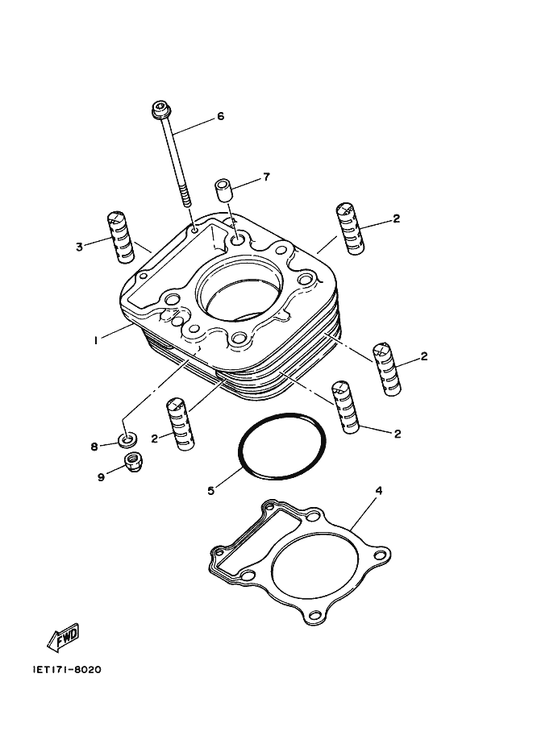 Yamaha 90105-06406 Bolt, Flange — shown on the Cylinder parts diagram